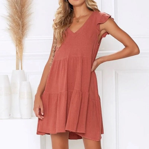 Casual V-Neck Sleeveless Solid Mini Dress