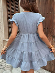 Casual V-neck Polka Dot Texture Tiered Sleeveless Mini Dress