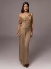 Casual VC Lustrous Graceful Slit for Premier One-Shoulder Maxi Dress