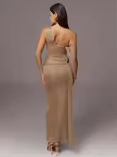 Casual VC Lustrous Graceful Slit for Premier One-Shoulder Maxi Dress