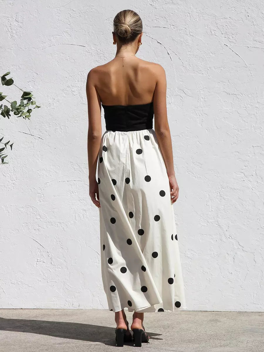 Casual Vacation Beach Strapless Polka Dot Long Dress