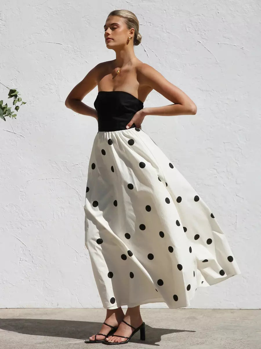 Casual Vacation Beach Strapless Polka Dot Long Dress