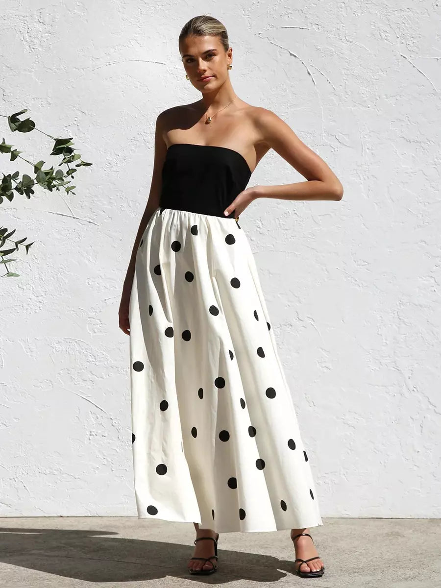 Casual Vacation Beach Strapless Polka Dot Long Dress