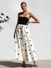 Casual Vacation Beach Strapless Polka Dot Long Dress