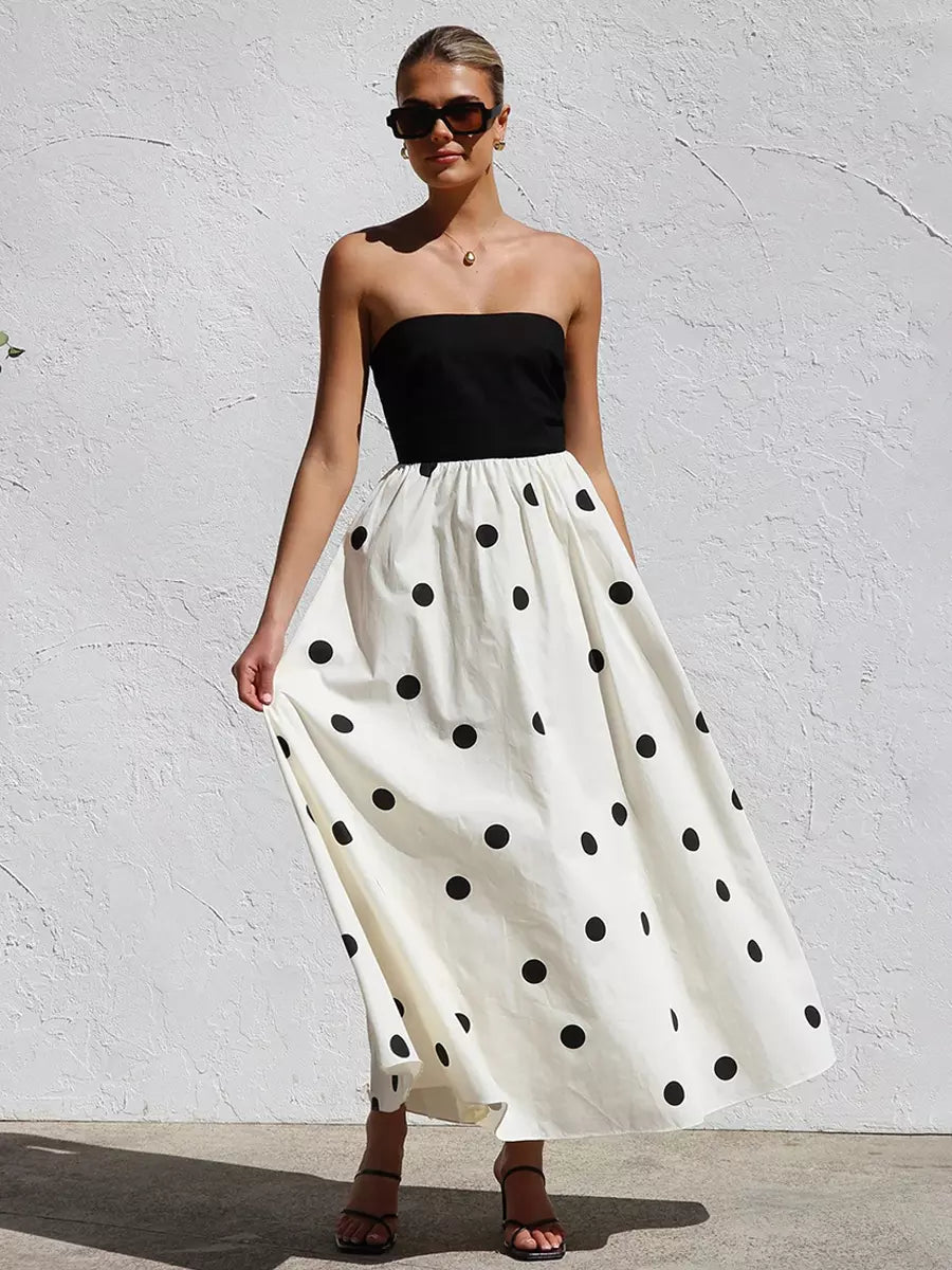 Casual Vacation Beach Strapless Polka Dot Long Dress