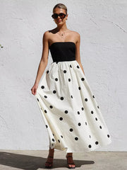 Casual Vacation Beach Strapless Polka Dot Long Dress