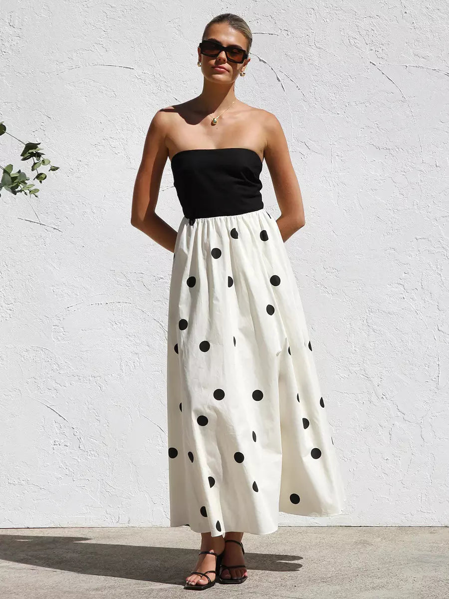 Casual Vacation Beach Strapless Polka Dot Long Dress