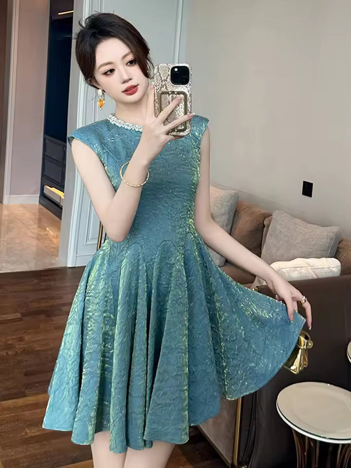 Casual Vintage Sparkly Gold Sleeveless Slim A-Line Mini Short Dress