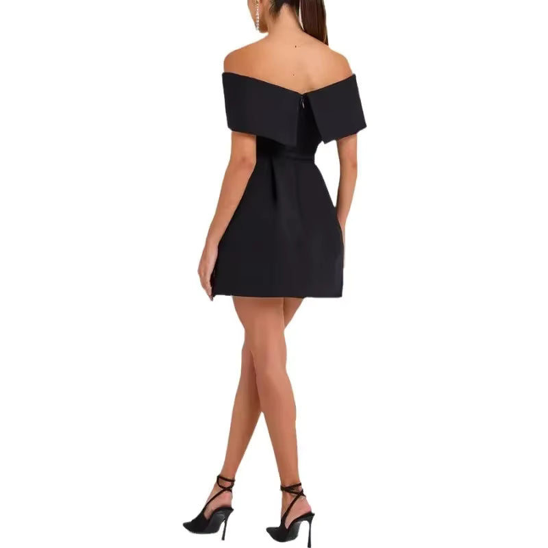 Casual Waistband One Shoulder A-LINE Slash Neck Mini Dress