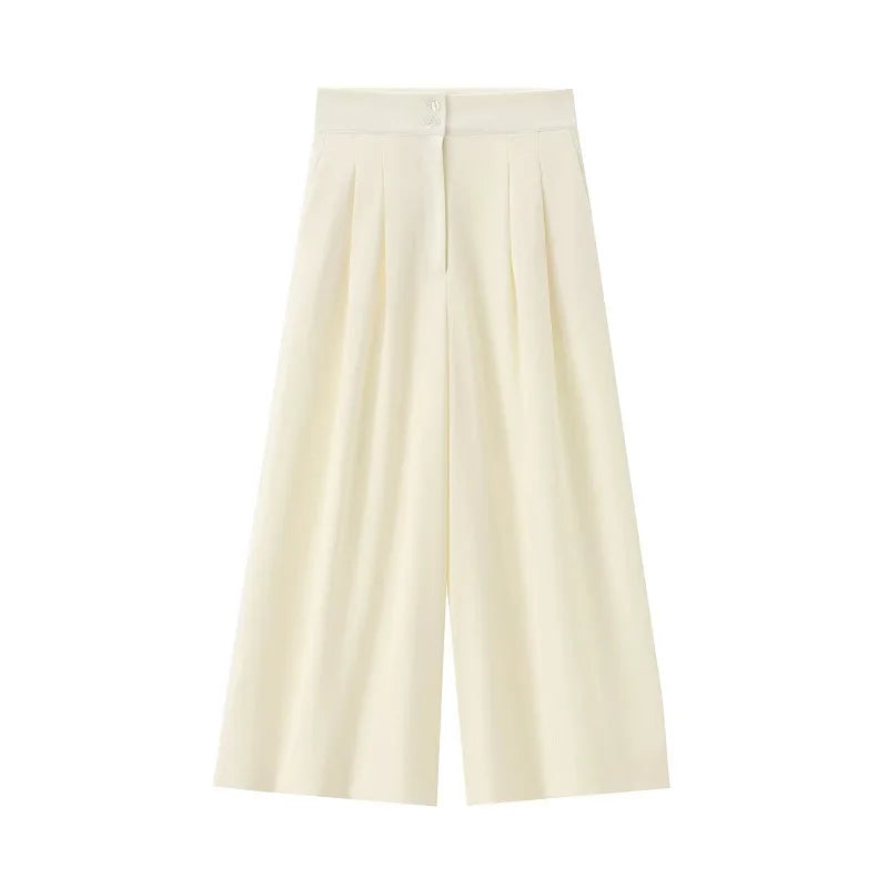 Casual Wide Leg Pants Sleeveless Vest Top Pleated Trousers Sets Two Piece Outfits