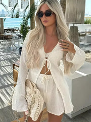 Casual With Tie Front Top And Shorts Two-Piece Co-ord Set