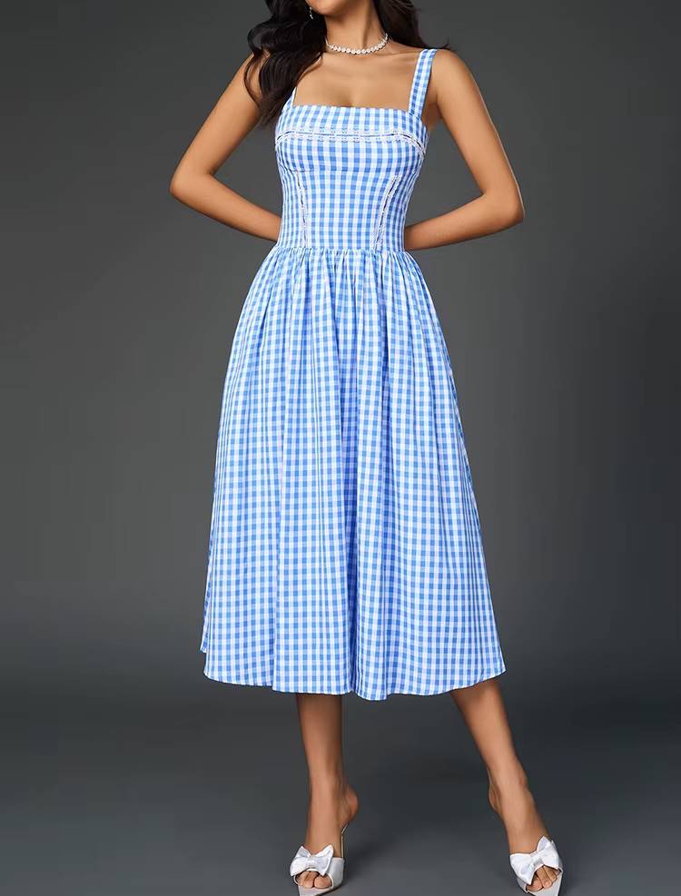 Casual Zipper A-Line Adjustable Straps Backless Print Midi Dress
