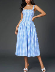 Casual Zipper A-Line Adjustable Straps Backless Print Midi Dress