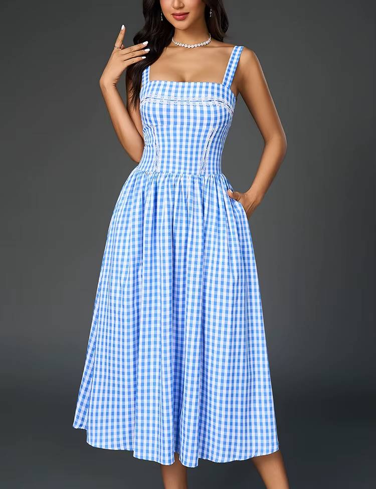 Casual Zipper A-Line Adjustable Straps Backless Print Midi Dress