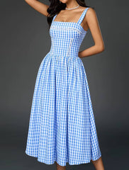 Casual Zipper A-Line Adjustable Straps Backless Print Midi Dress