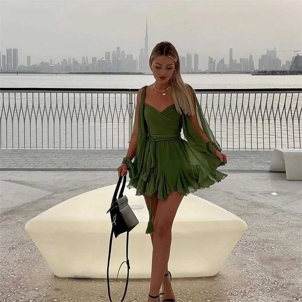 Casual hollow Out Off Shoulder Sleeves And Tied Rope Dress