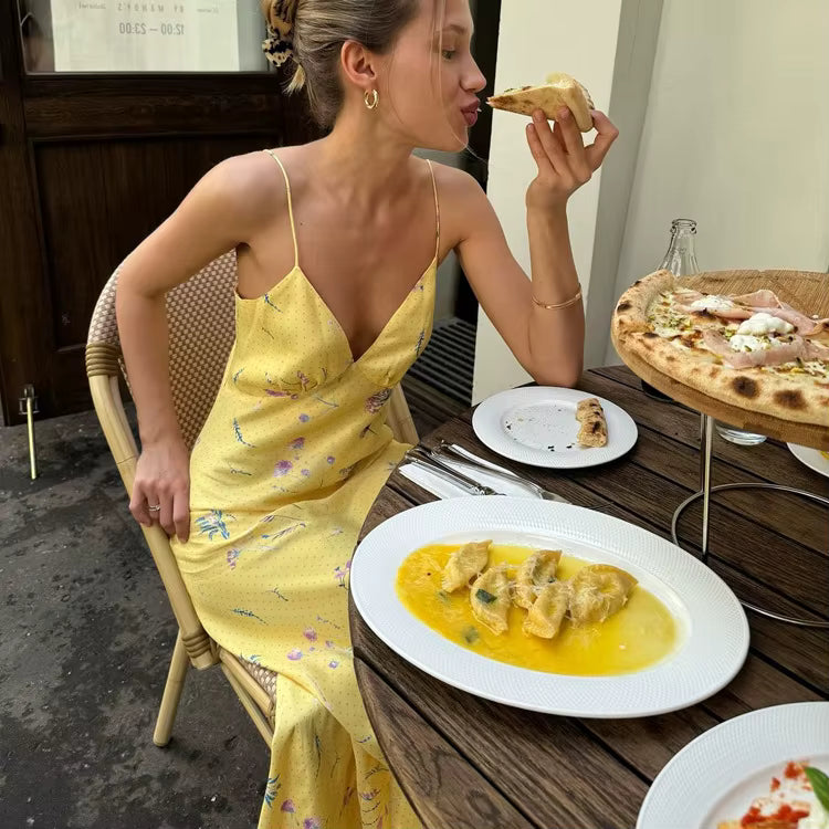 Casual sleeveless Print V-Neck Floral Spaghetti Strap Maxi Dress