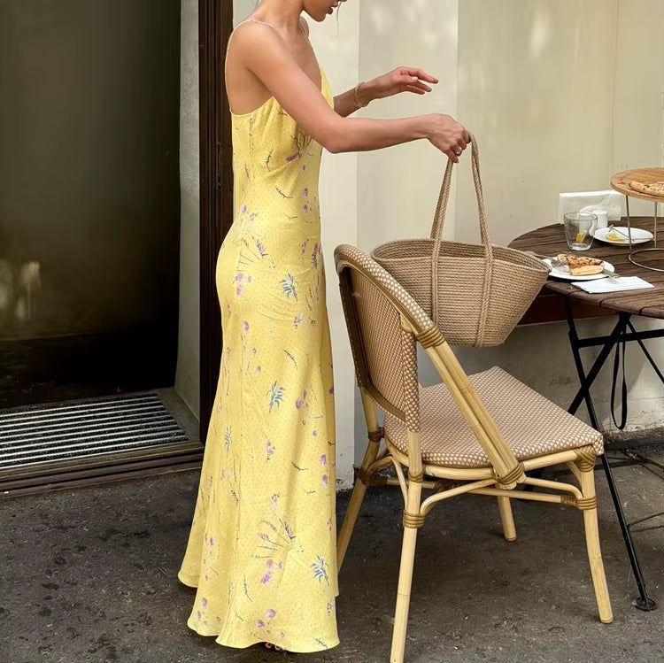 Casual sleeveless Print V-Neck Floral Spaghetti Strap Maxi Dress