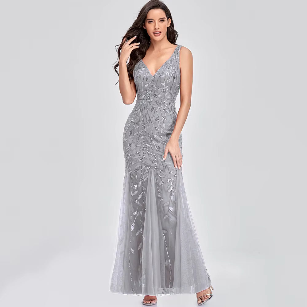 Luxury Chemical Fiber Ankle-Length zipper sleeveless Maxi Dress