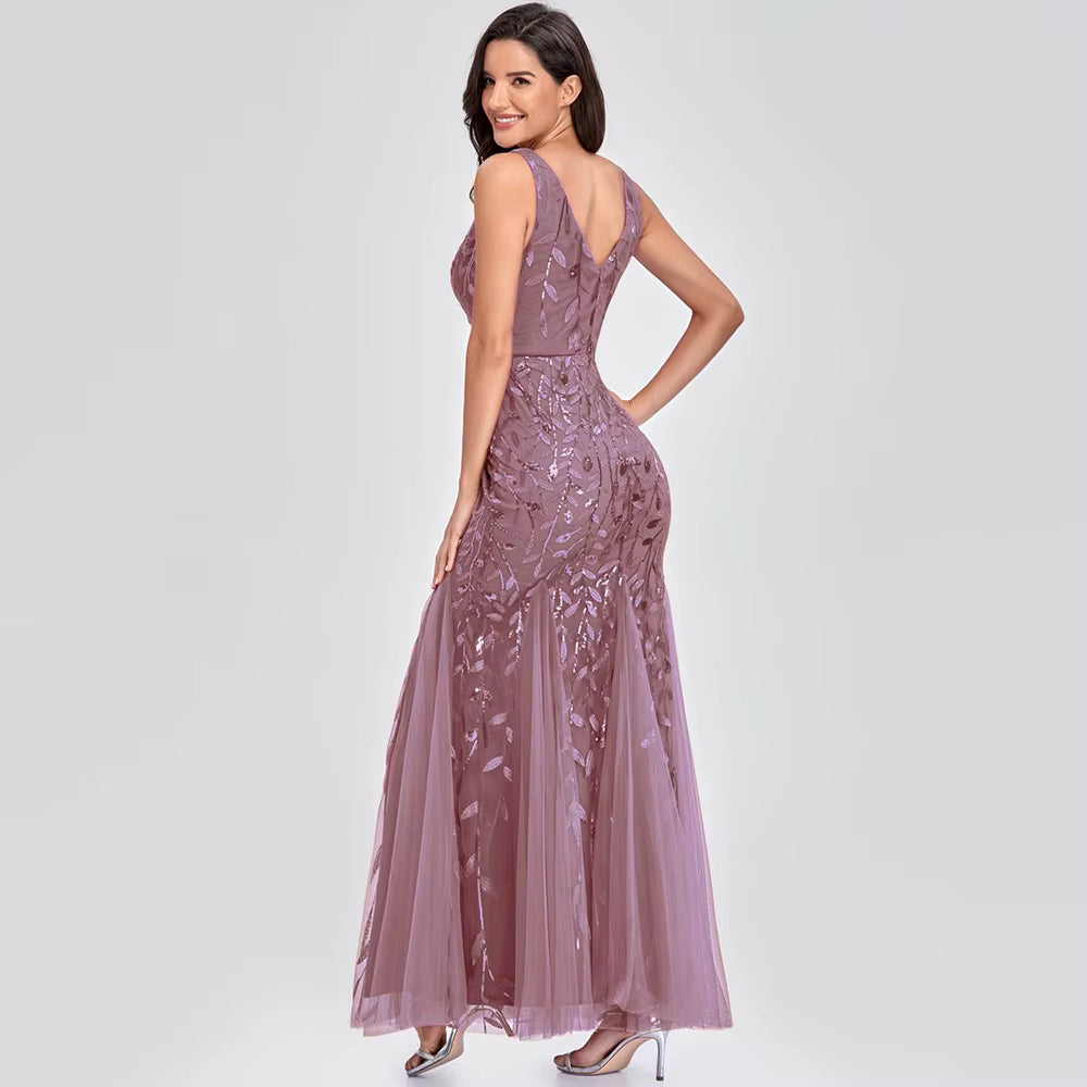 Casual vintage Sequin Bridesmaid Natural Fiber Prom Long Maxi Dress