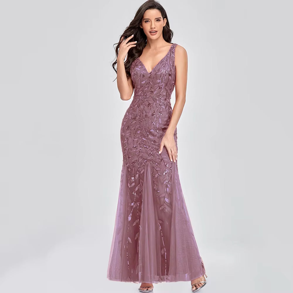 Casual vintage Sequin Bridesmaid Natural Fiber Prom Long Maxi Dress