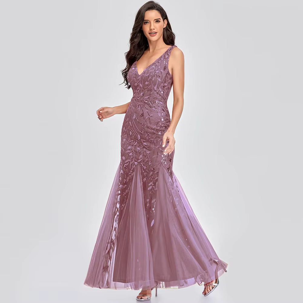Casual vintage Sequin Bridesmaid Natural Fiber Prom Long Maxi Dress