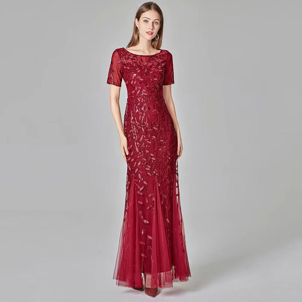 Casual vintage Sequin Bridesmaid Natural Fiber Prom Long Maxi Dress