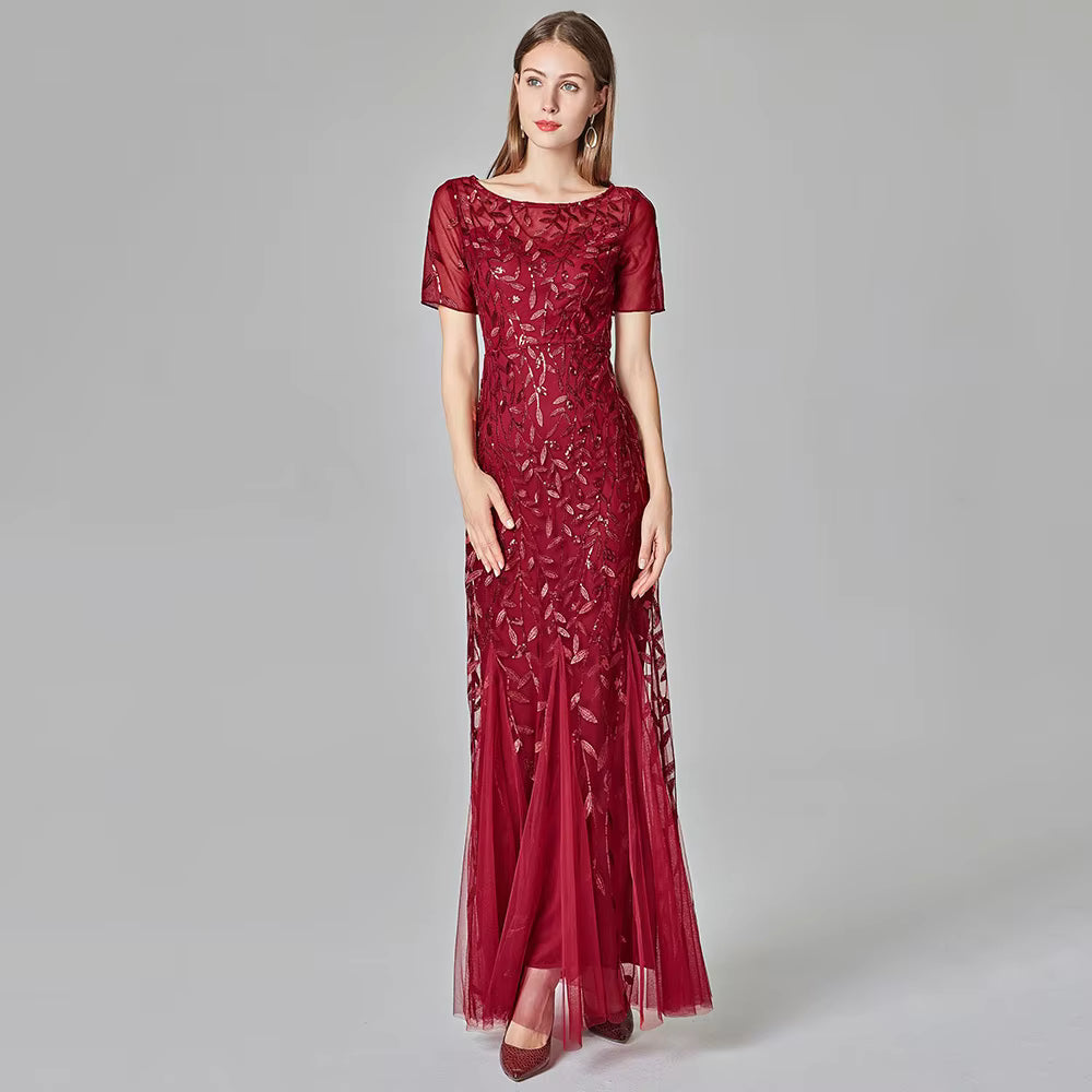 Casual vintage Sequin Bridesmaid Natural Fiber Prom Long Maxi Dress
