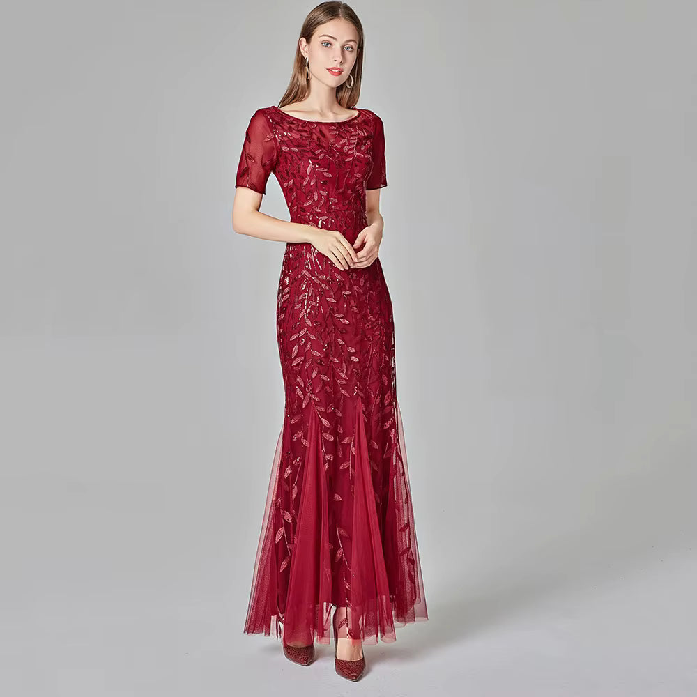 Casual vintage Sequin Bridesmaid Natural Fiber Prom Long Maxi Dress