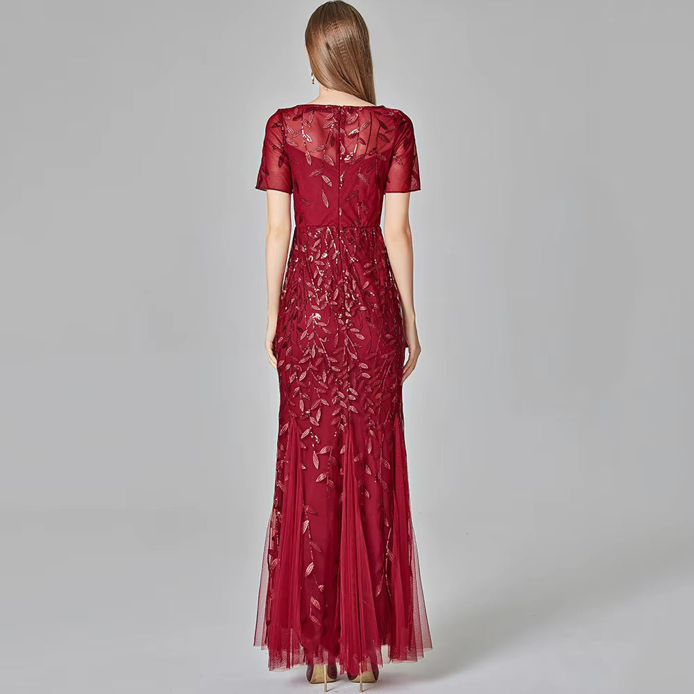 Casual vintage Sequin Bridesmaid Natural Fiber Prom Long Maxi Dress