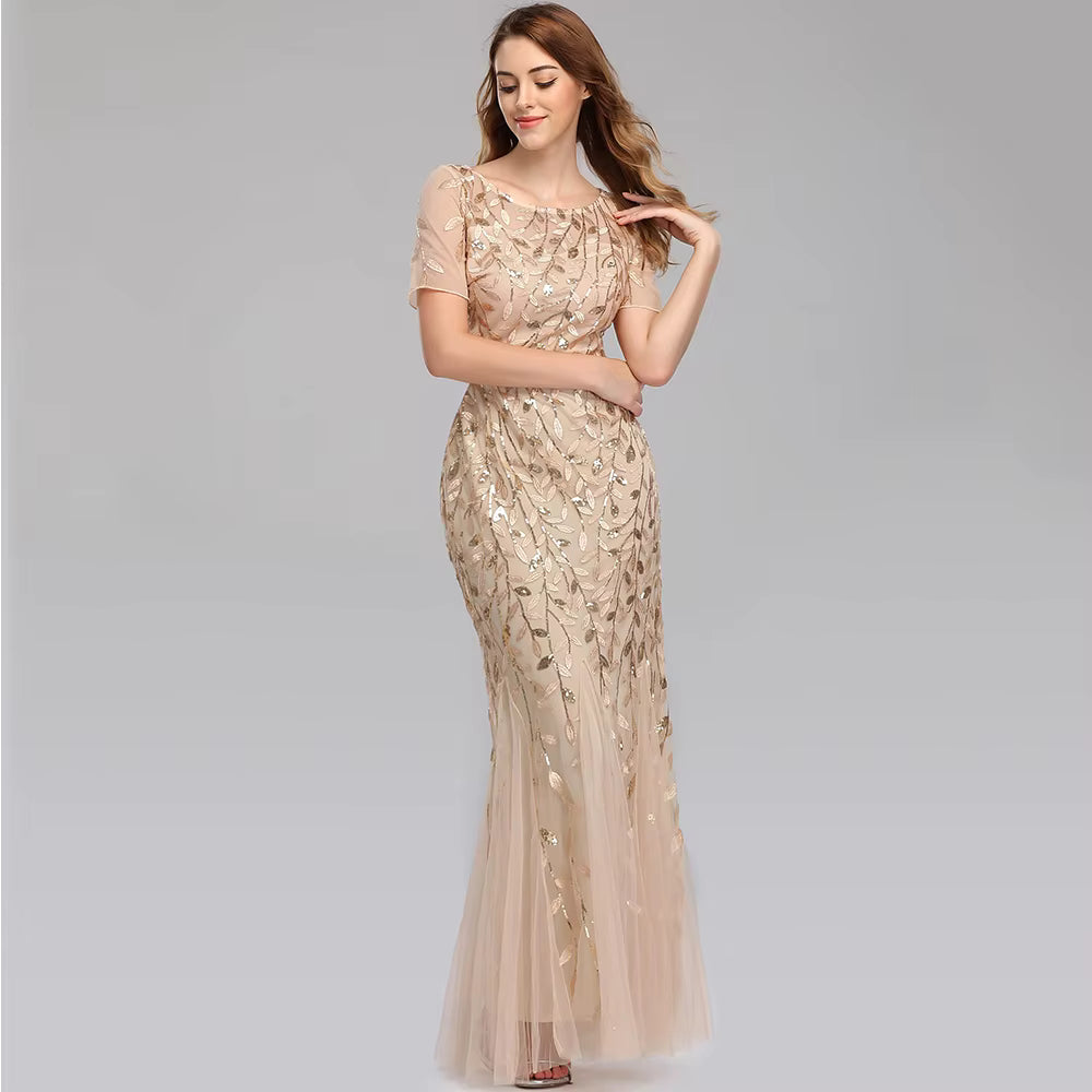 Casual vintage Sequin Bridesmaid Natural Fiber Prom Long Maxi Dress
