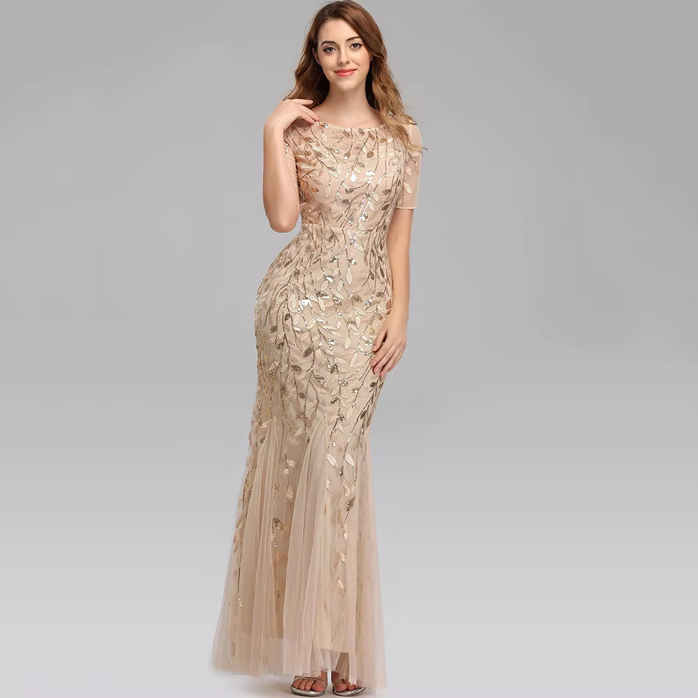 Casual vintage Sequin Bridesmaid Natural Fiber Prom Long Maxi Dress