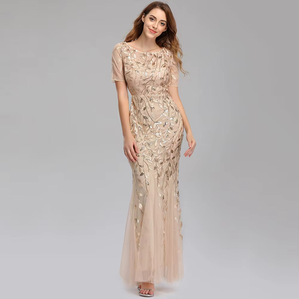 Casual vintage Sequin Bridesmaid Natural Fiber Prom Long Maxi Dress