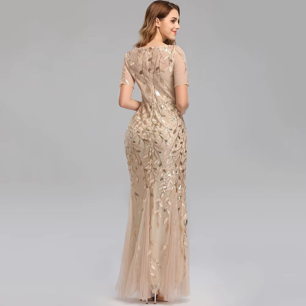 Casual vintage Sequin Bridesmaid Natural Fiber Prom Long Maxi Dress