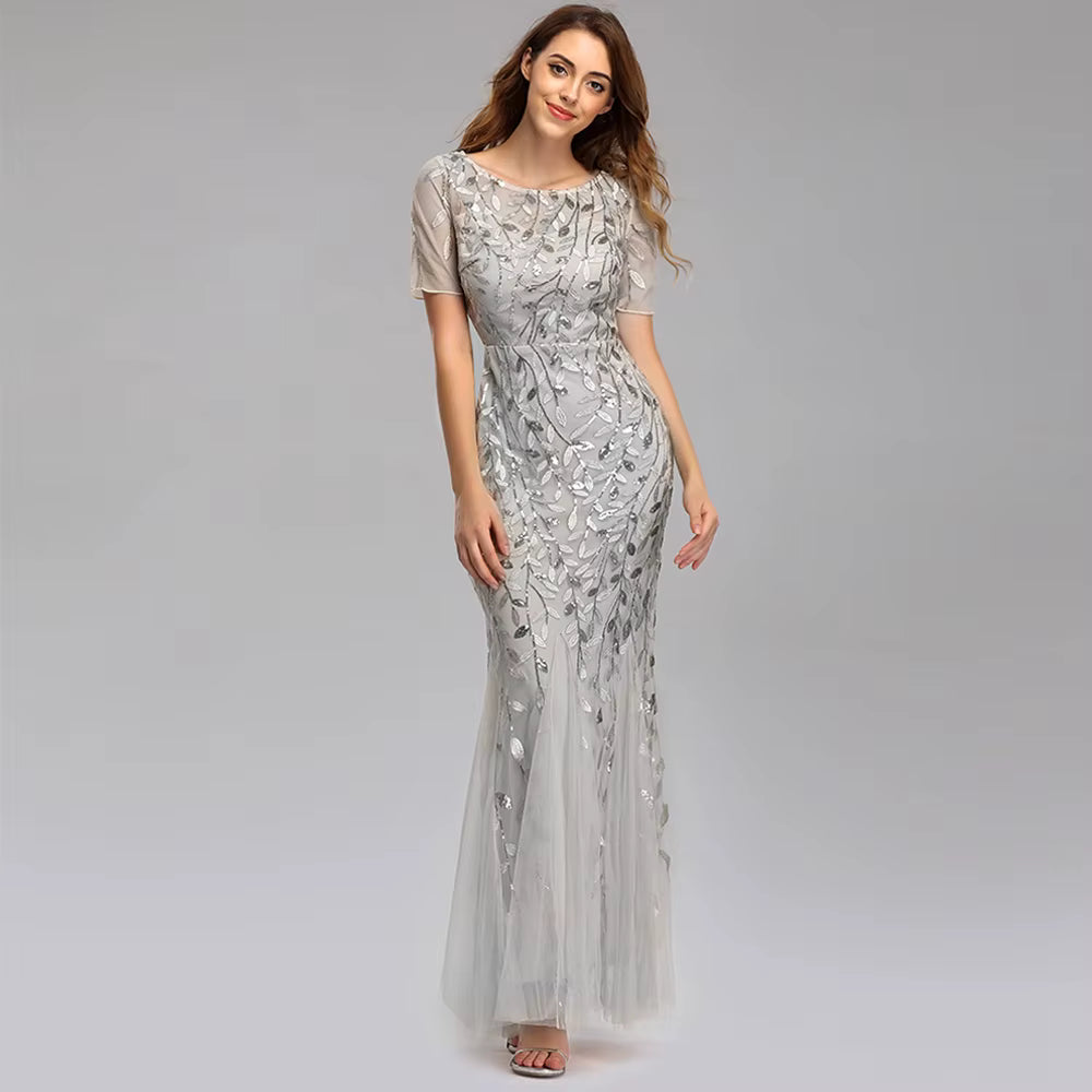 Casual vintage Sequin Bridesmaid Natural Fiber Prom Long Maxi Dress