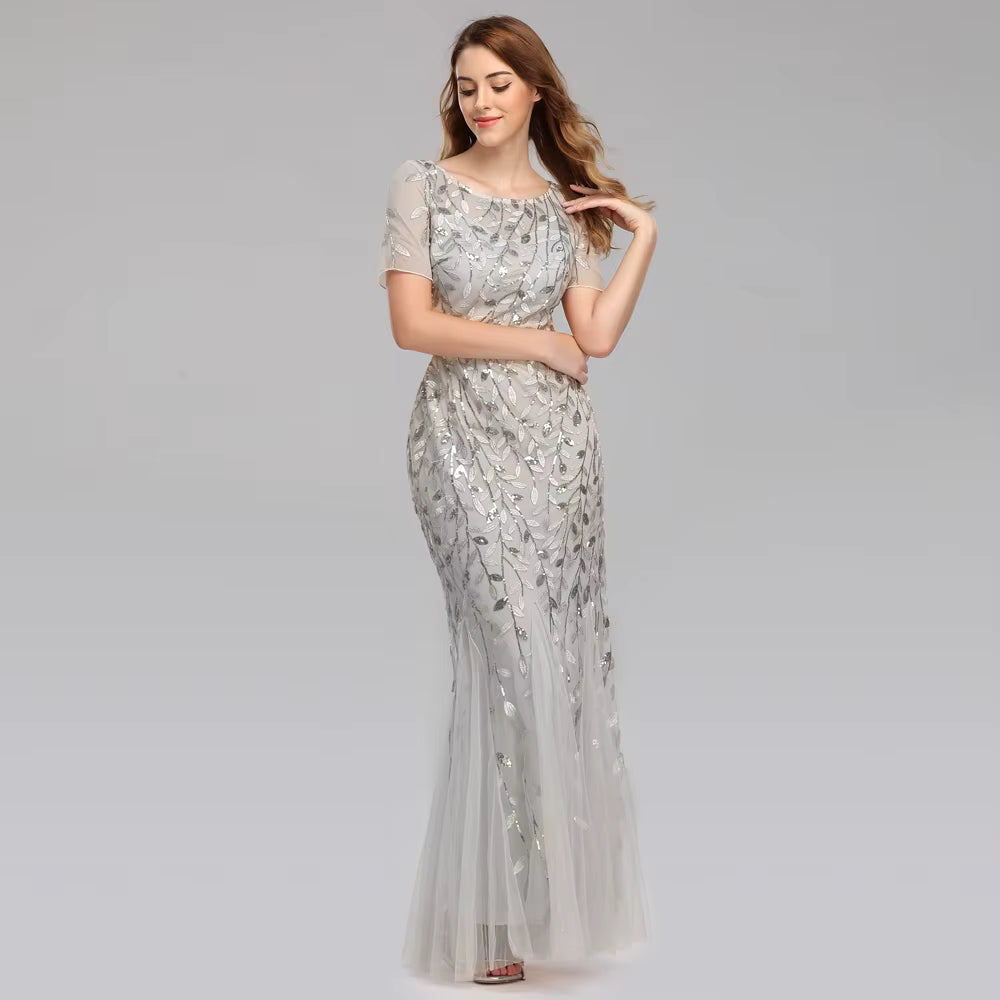 Casual vintage Sequin Bridesmaid Natural Fiber Prom Long Maxi Dress