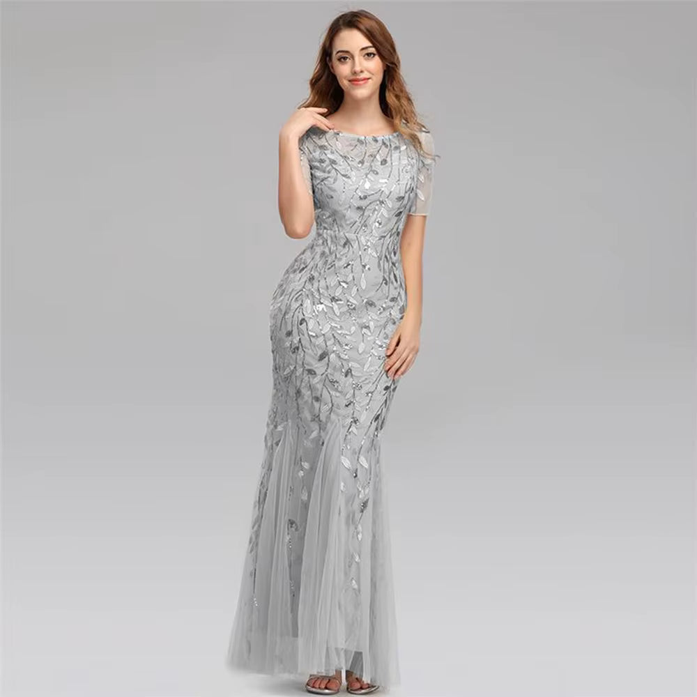 Casual vintage Sequin Bridesmaid Natural Fiber Prom Long Maxi Dress