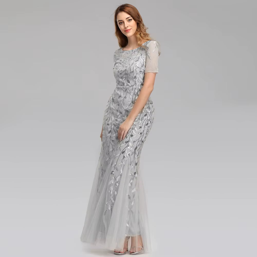 Casual vintage Sequin Bridesmaid Natural Fiber Prom Long Maxi Dress