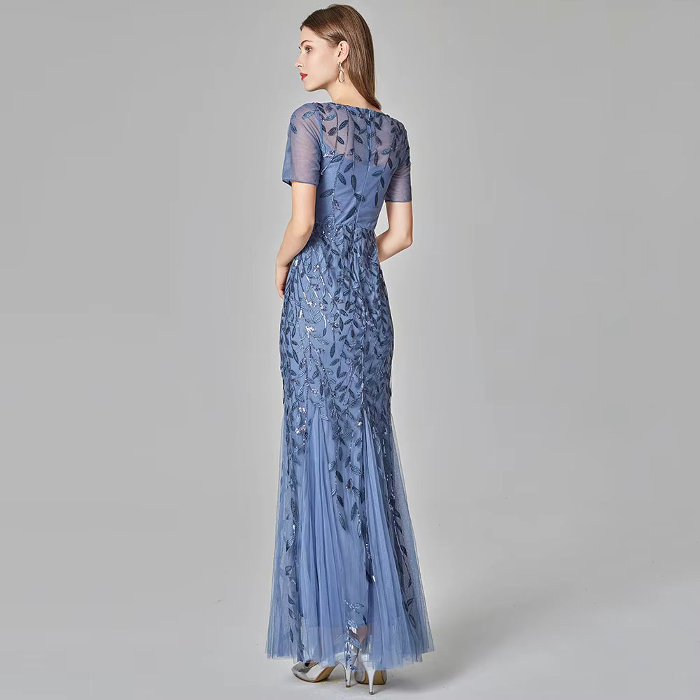 Casual vintage Sequin Bridesmaid Natural Fiber Prom Long Maxi Dress