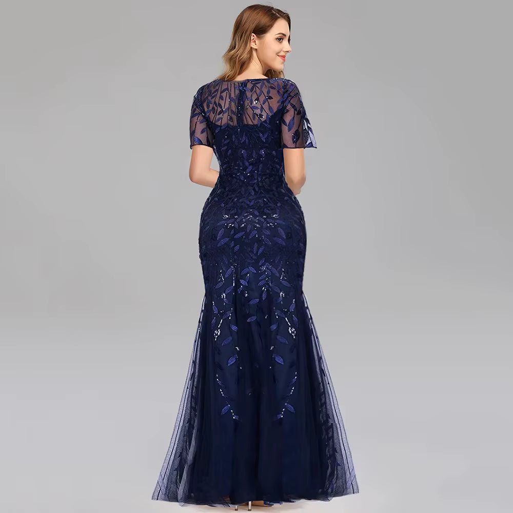 Casual vintage Sequin Bridesmaid Natural Fiber Prom Long Maxi Dress
