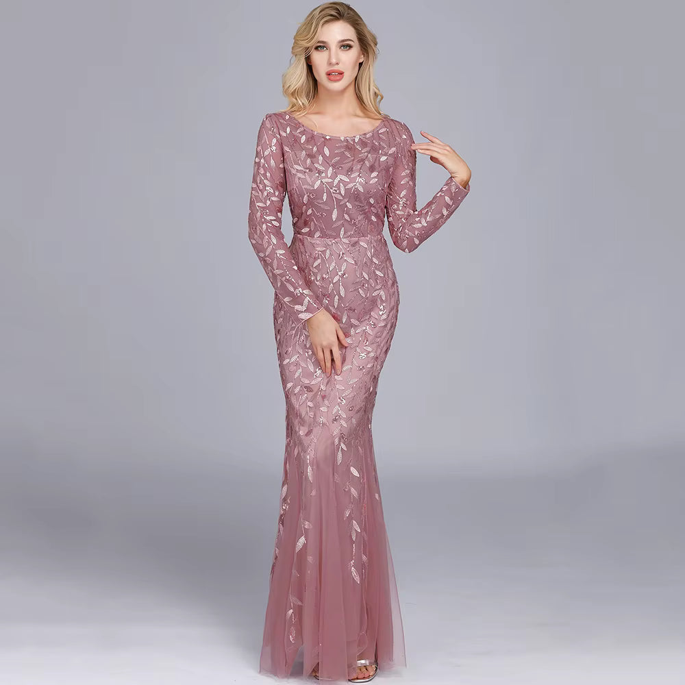 Casual vintage Sequin Bridesmaid Natural Fiber Prom Long Maxi Dress