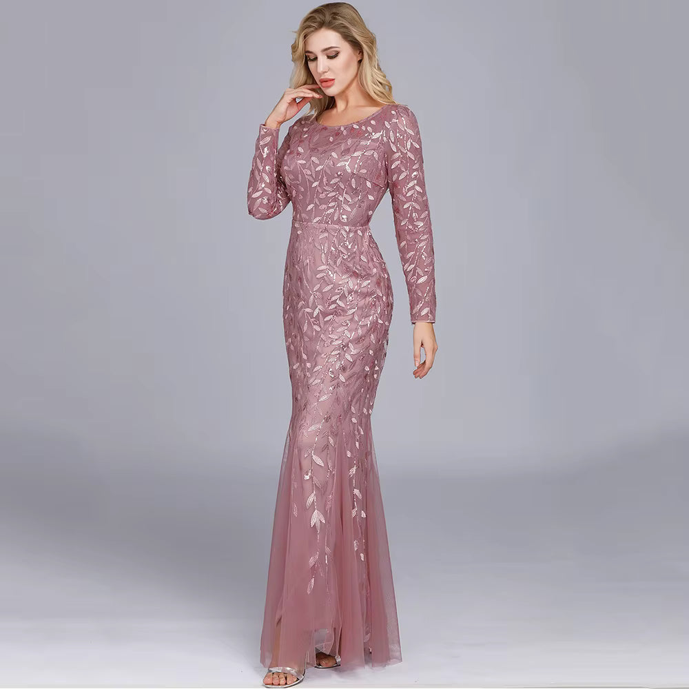 Casual vintage Sequin Bridesmaid Natural Fiber Prom Long Maxi Dress