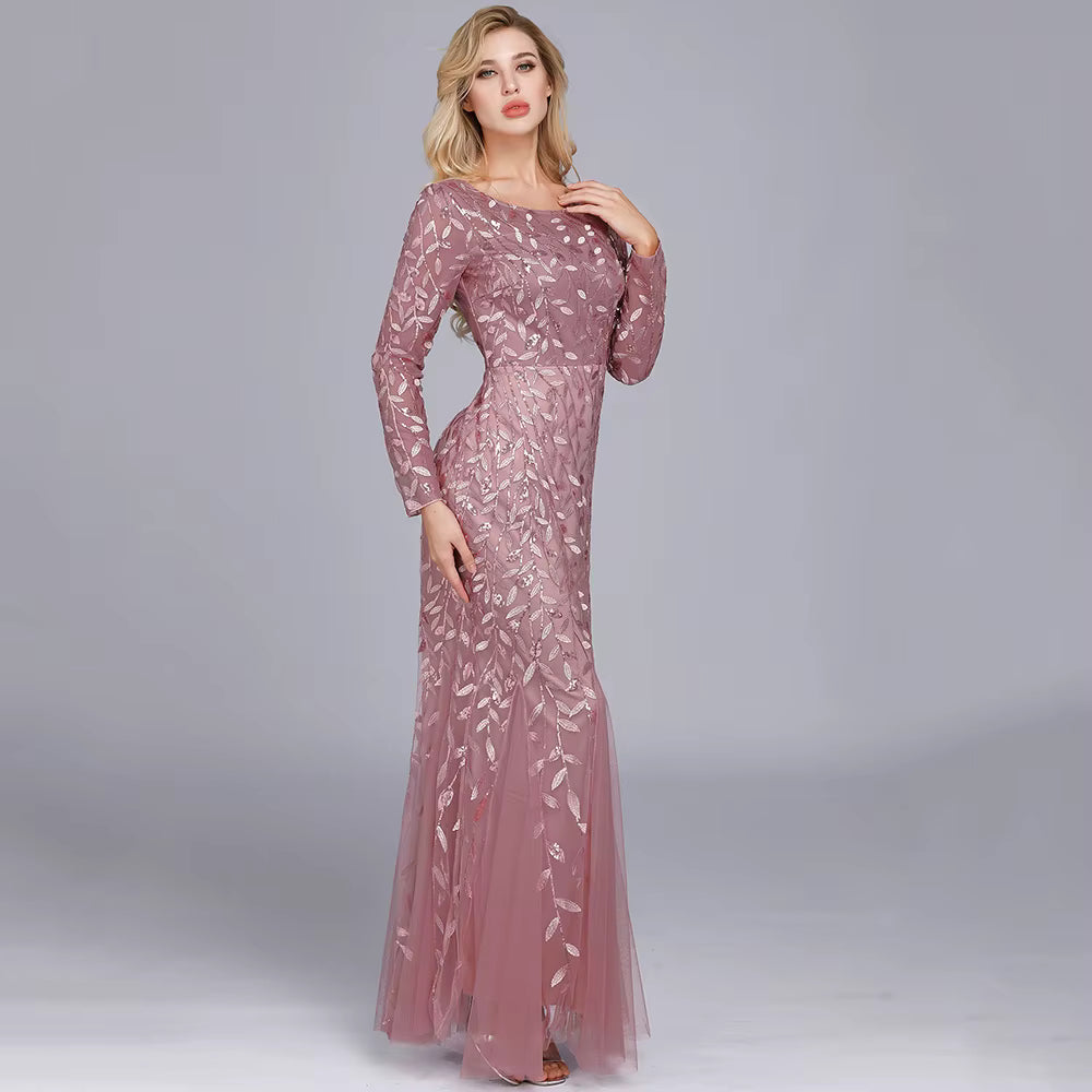 Casual vintage Sequin Bridesmaid Natural Fiber Prom Long Maxi Dress