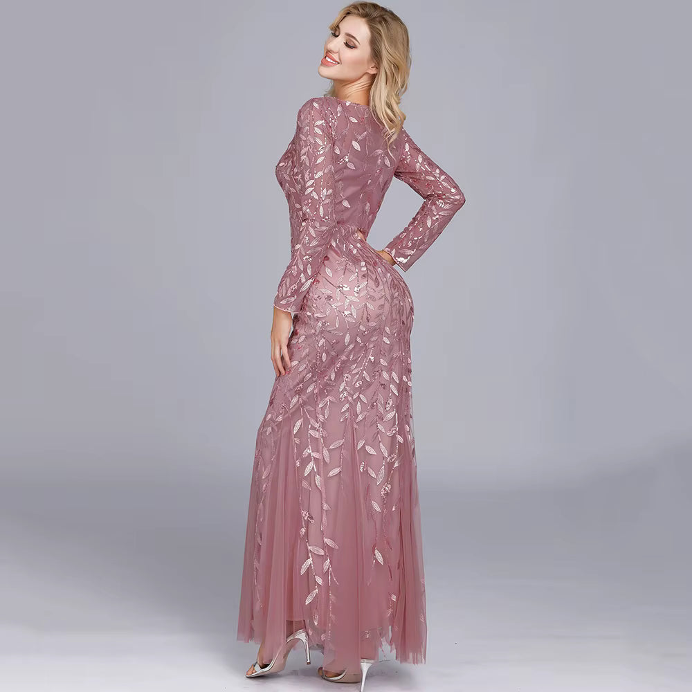 Casual vintage Sequin Bridesmaid Natural Fiber Prom Long Maxi Dress