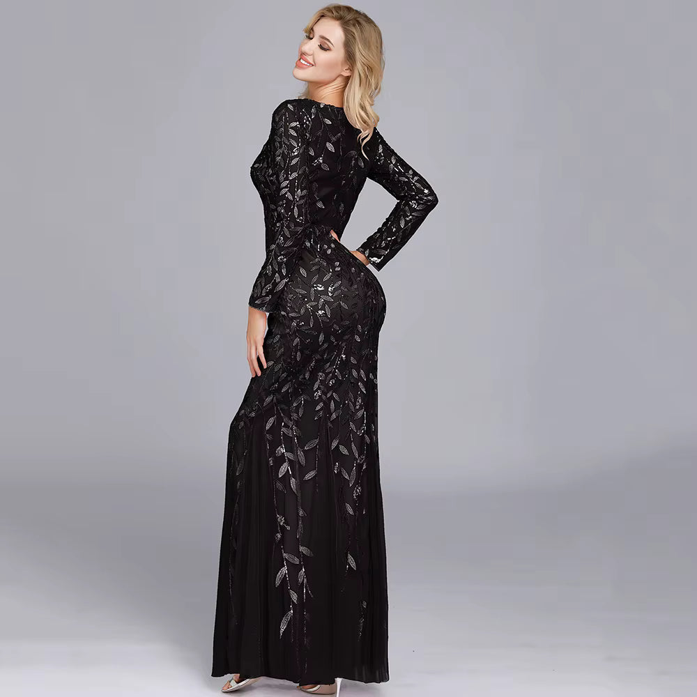 Casual vintage Sequin Bridesmaid Natural Fiber Prom Long Maxi Dress