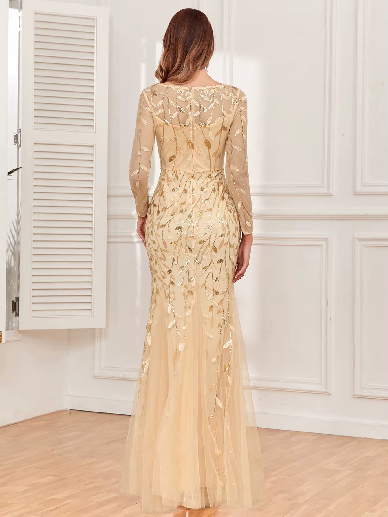 Casual vintage Sequin Bridesmaid Natural Fiber Prom Long Maxi Dress