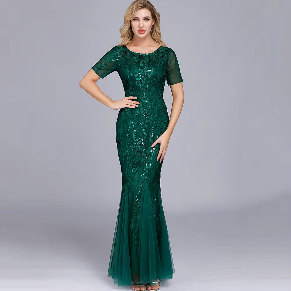 Casual vintage Sequin Bridesmaid Natural Fiber Prom Long Maxi Dress