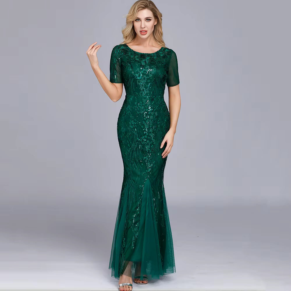 Casual vintage Sequin Bridesmaid Natural Fiber Prom Long Maxi Dress
