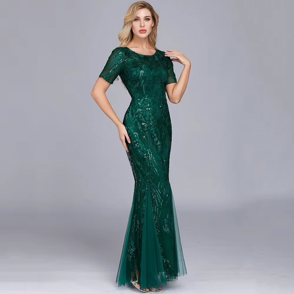 Casual vintage Sequin Bridesmaid Natural Fiber Prom Long Maxi Dress