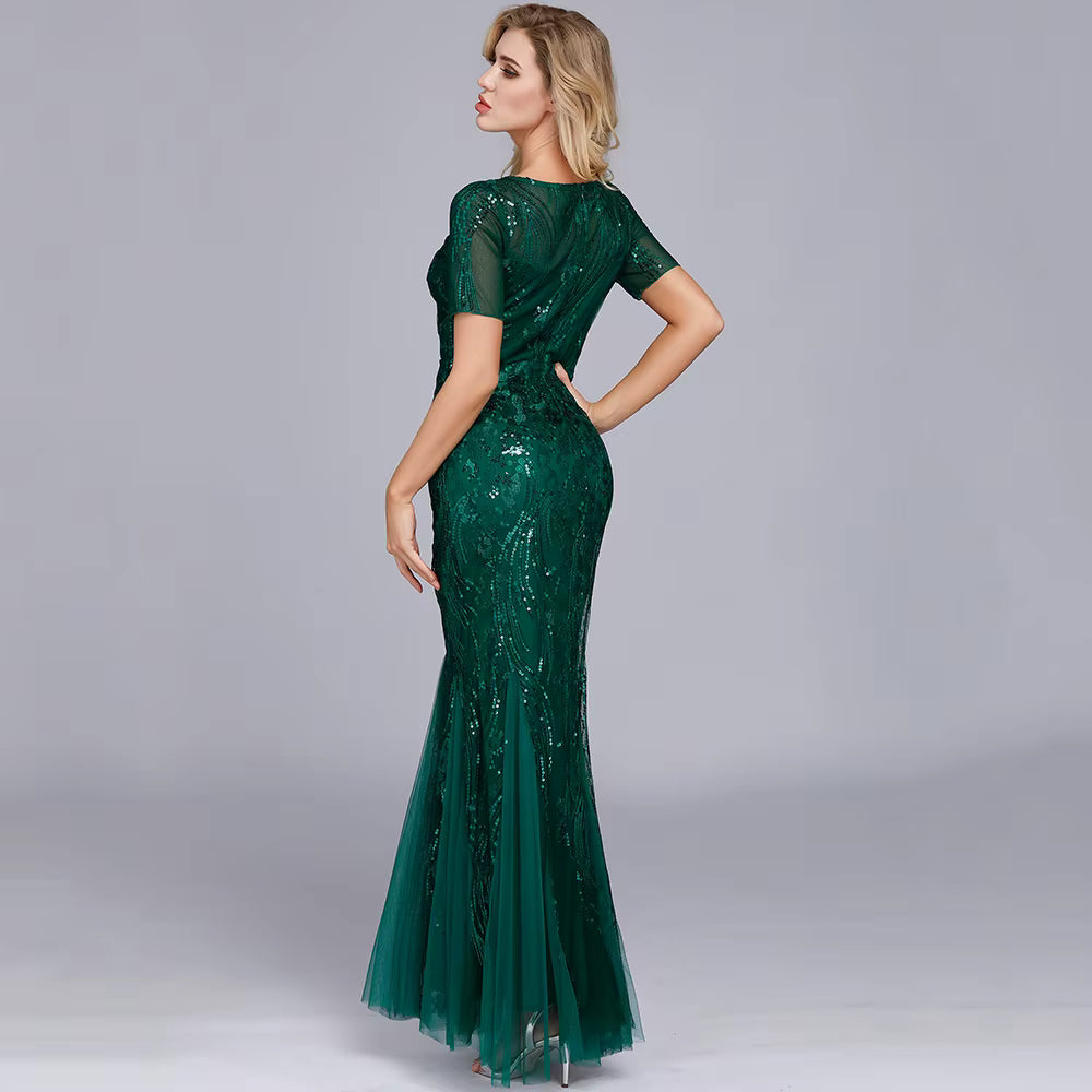 Casual vintage Sequin Bridesmaid Natural Fiber Prom Long Maxi Dress